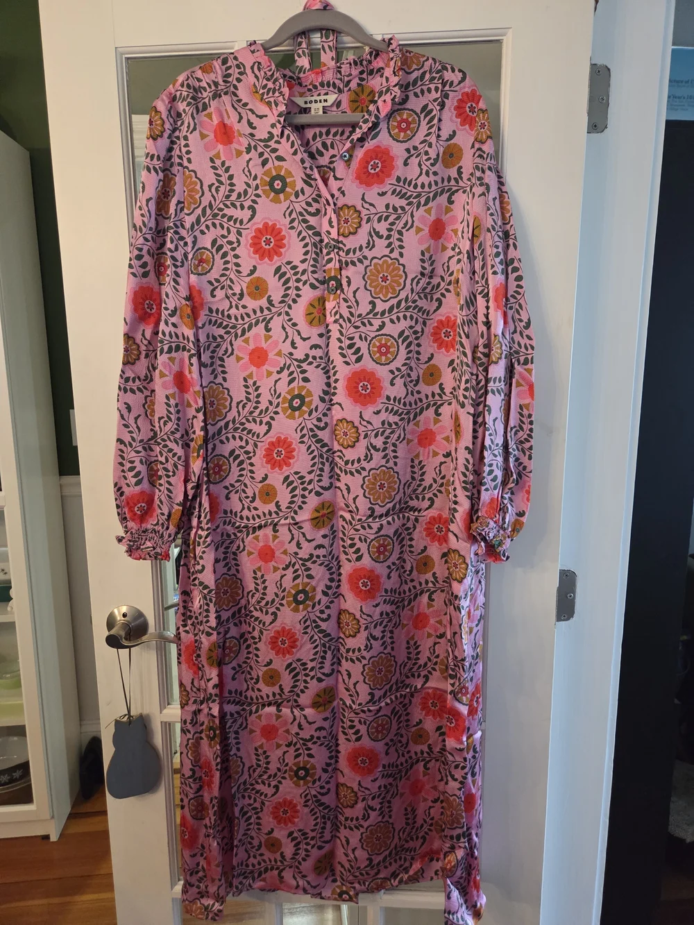 Boden Pink Floral Belted Midi Satin Dress - Size 14 - Picture 6 of 12